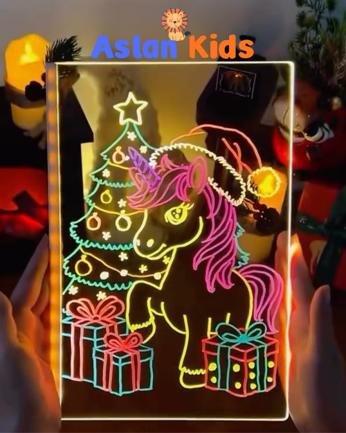 AslanKids™ LED Işıklı Yazı ve Çizim Tahtası – Çocuklar İçin Eğitici ve Eğlenceli Akrilik Pano