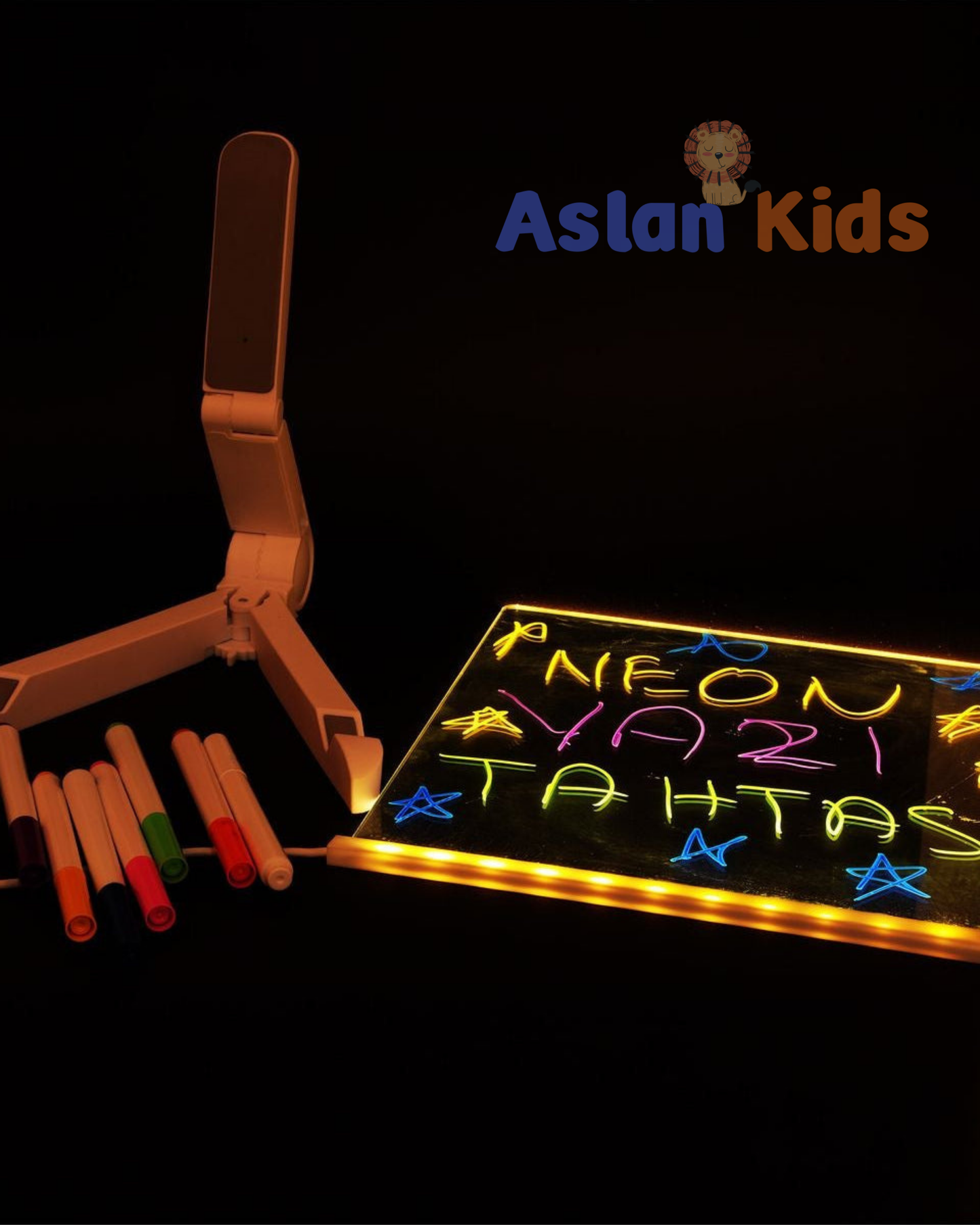 AslanKids™ LED Işıklı Yazı ve Çizim Tahtası – Çocuklar İçin Eğitici ve Eğlenceli Akrilik Pano