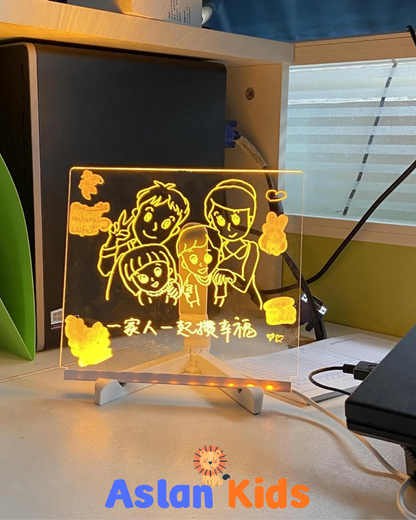 AslanKids™ LED Işıklı Yazı ve Çizim Tahtası – Çocuklar İçin Eğitici ve Eğlenceli Akrilik Pano