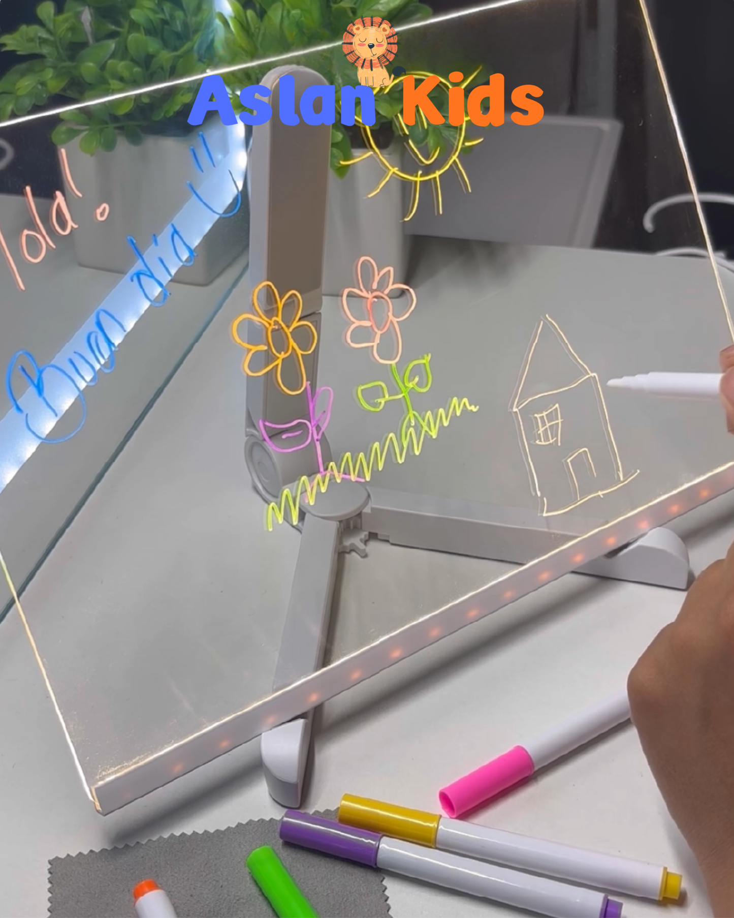 AslanKids™ LED Işıklı Yazı ve Çizim Tahtası – Çocuklar İçin Eğitici ve Eğlenceli Akrilik Pano