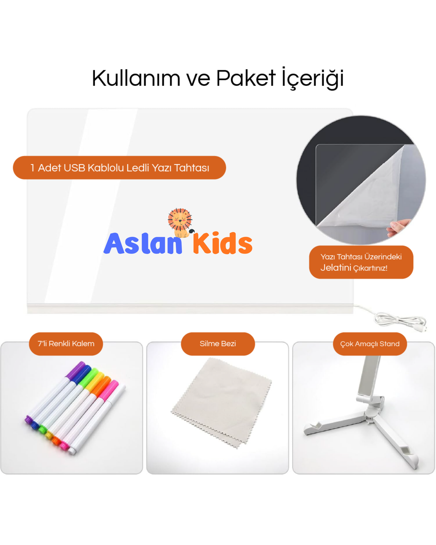 AslanKids™ LED Işıklı Yazı ve Çizim Tahtası – Çocuklar İçin Eğitici ve Eğlenceli Akrilik Pano